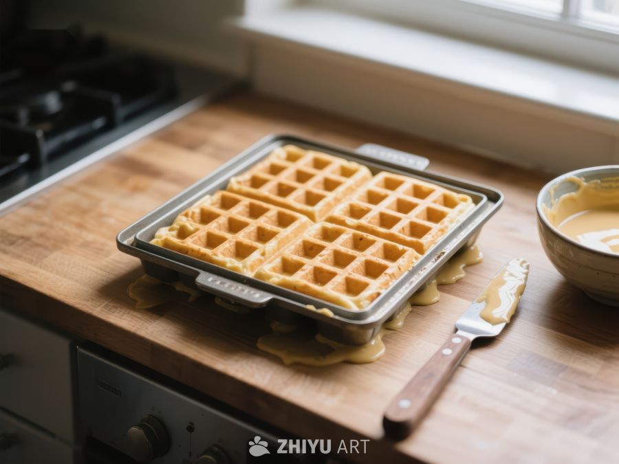 新鲜出炉的华夫饼在烤盘中 1282