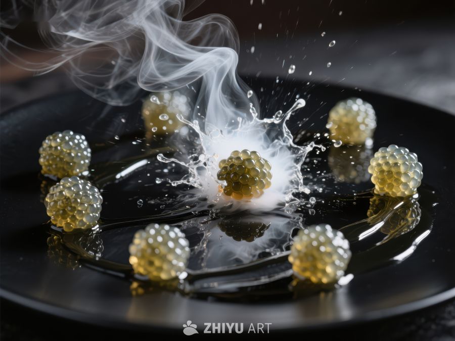 烟雾缭绕的金色球体溅落水面 1312