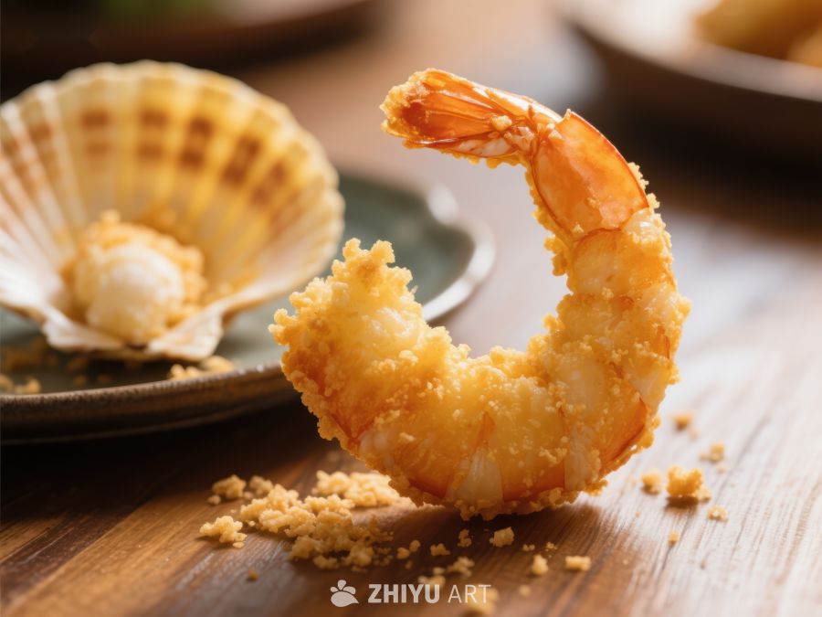 金黄酥脆的炸虾与扇贝
