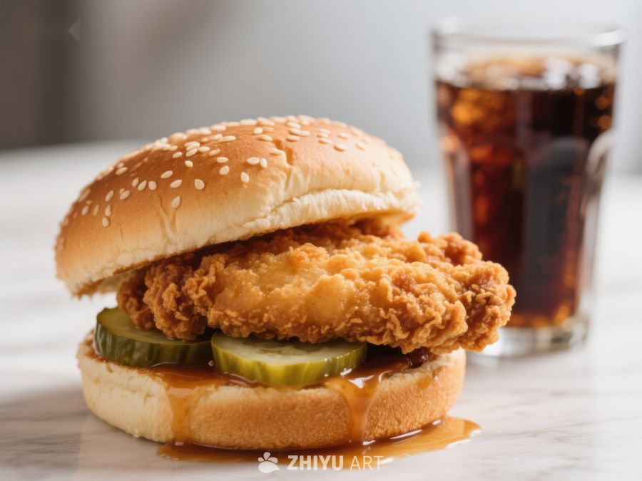 酥脆炸鸡汉堡配可乐
