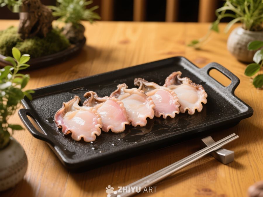 精致鱿鱼片摆盘，日式餐桌风情