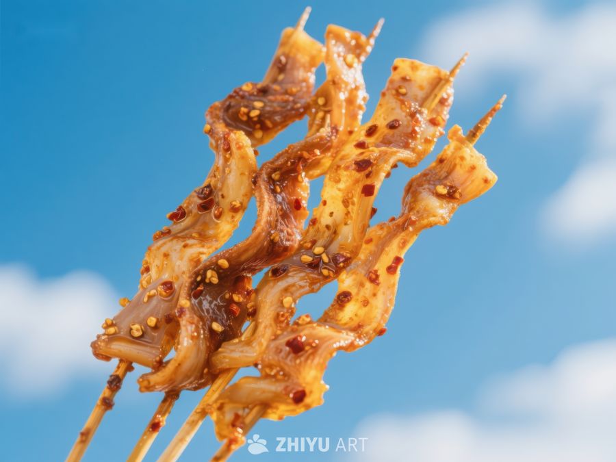 麻辣鱿鱼串，美味街头小吃