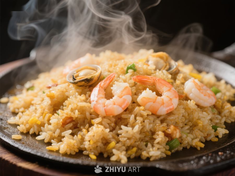 热腾腾的虾仁炒饭