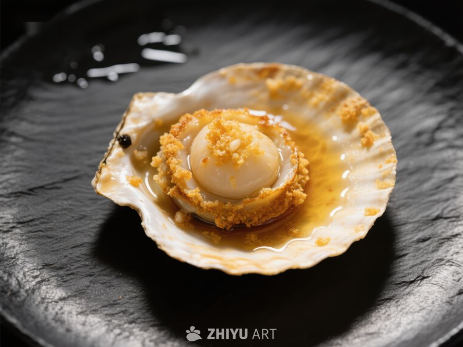 扇贝美食：金黄面包屑点缀