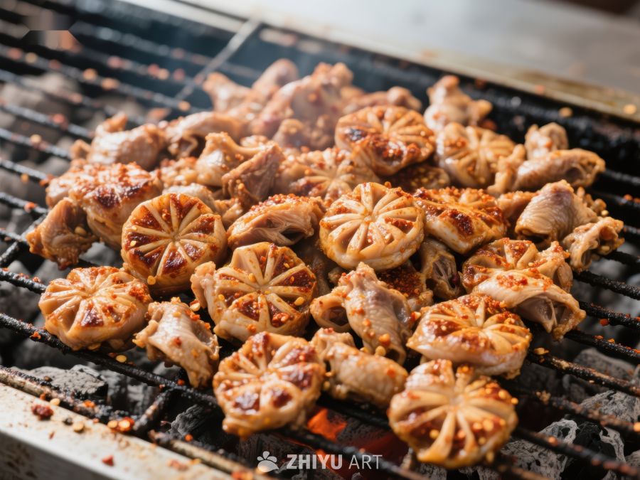 烧烤架上的美味烤肉