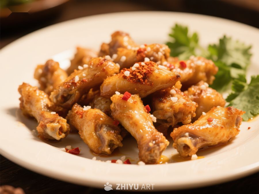 香辣鸡翅，撒满调料的美味佳肴
