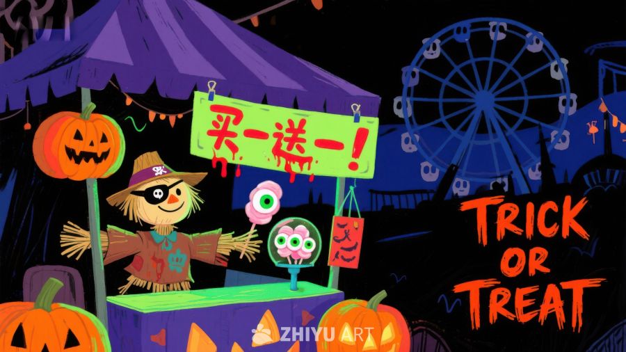 万圣节游园会：买一送一糖果摊