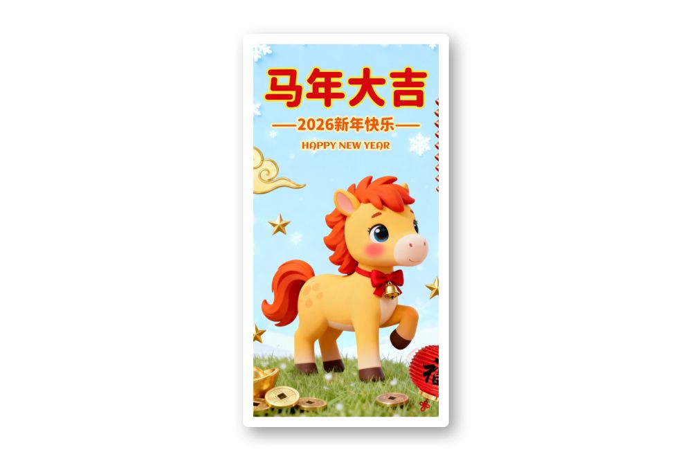 卡通创意马年2026插画海报素材