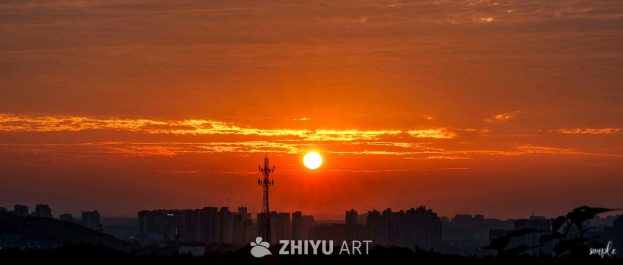 城市日落剪影