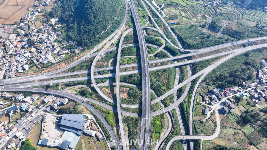 航拍贵州高速公路立体互通枢纽 7