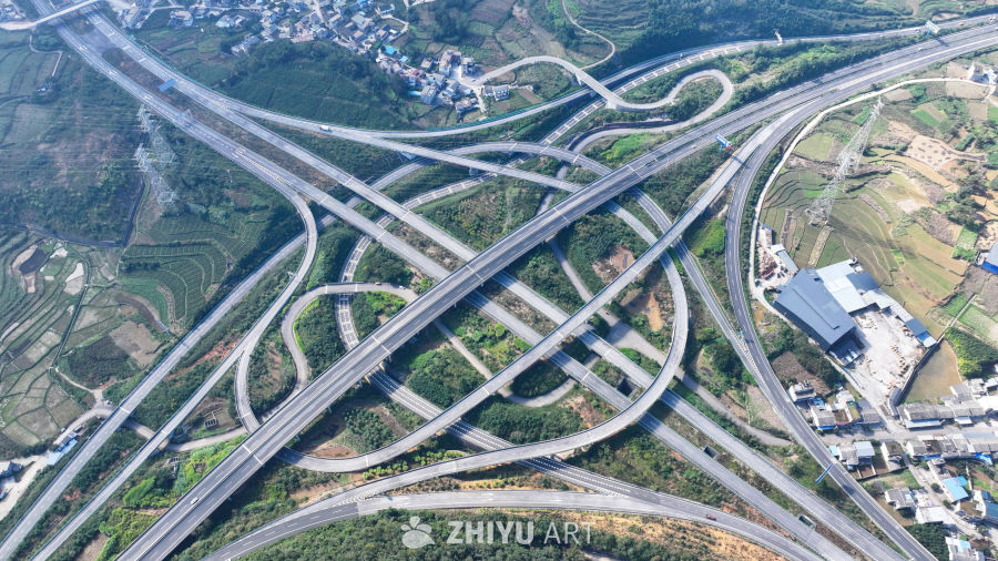 航拍贵州高速公路立体互通枢纽 10