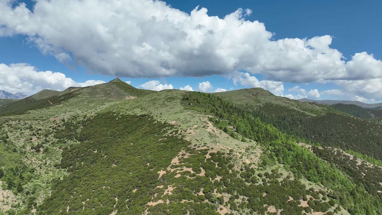 高山峡谷蓝天下白云环绕航拍