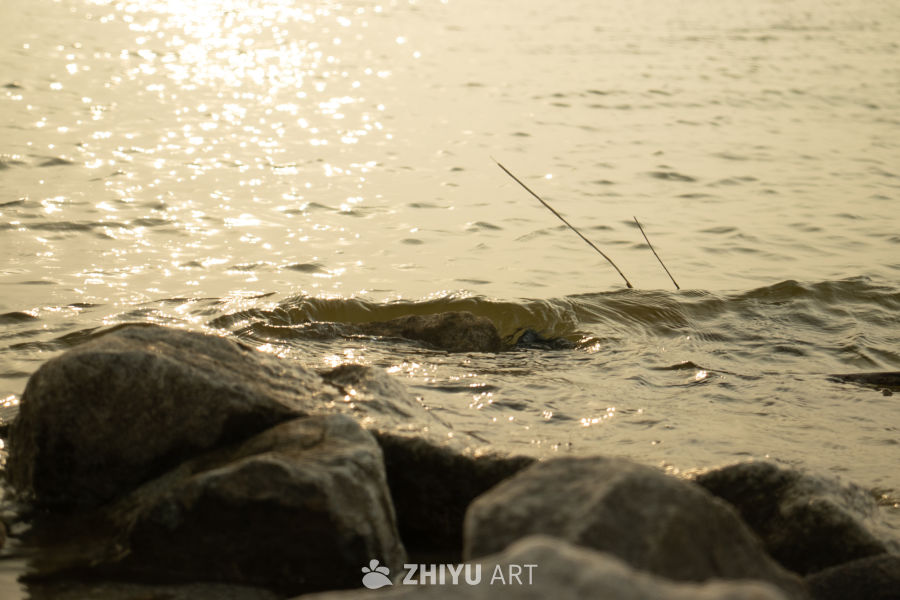 夕阳下的静谧水岸
