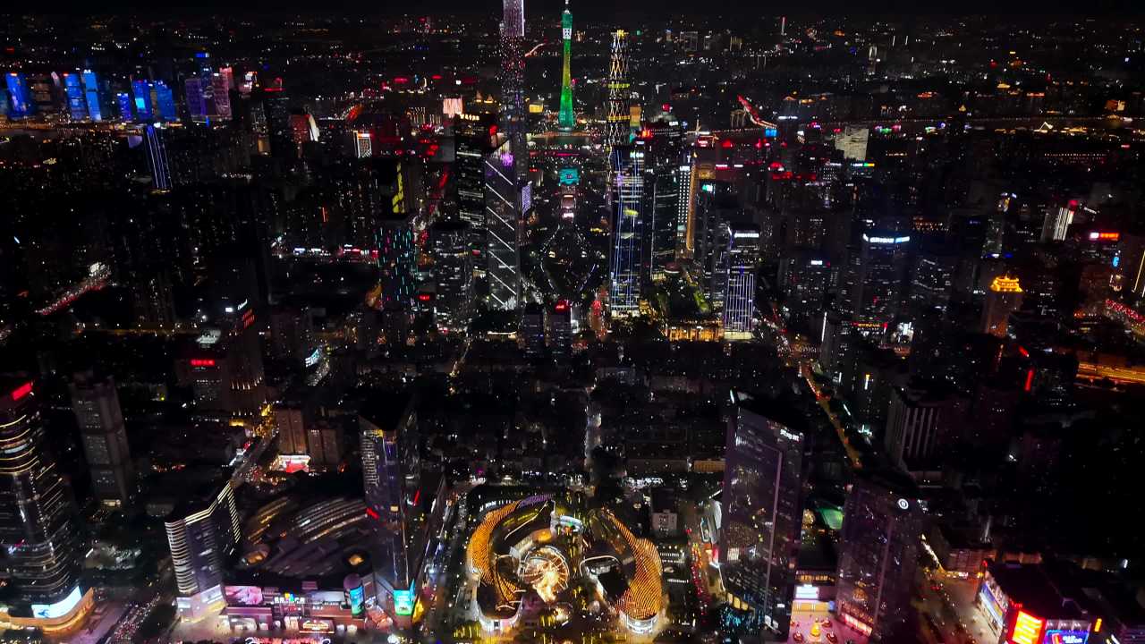 广州夜景城市风光航拍视频4K