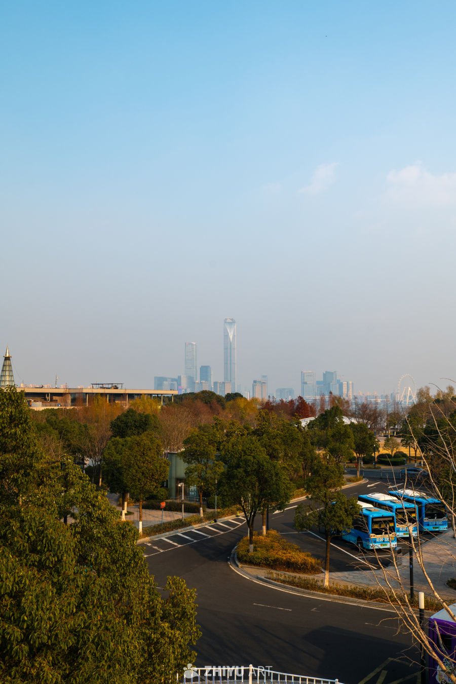 城市绿意与高楼剪影