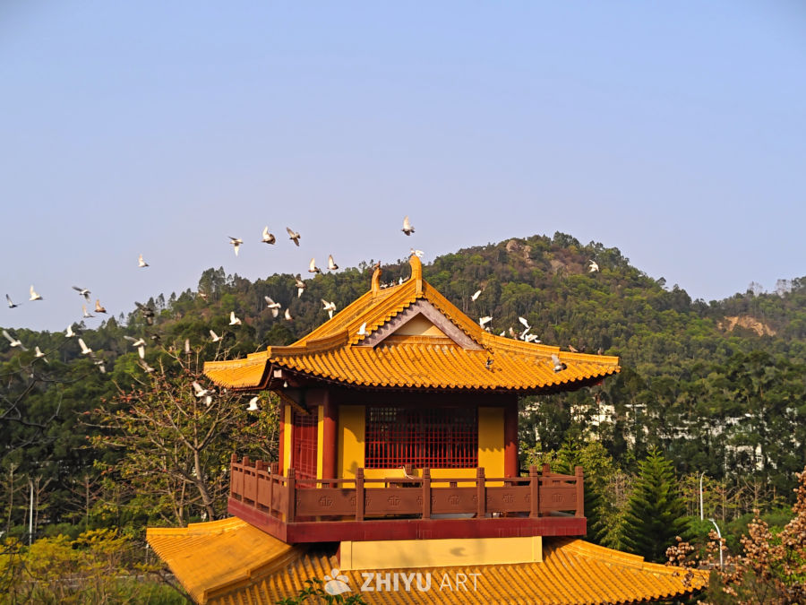 古塔飞鸟图