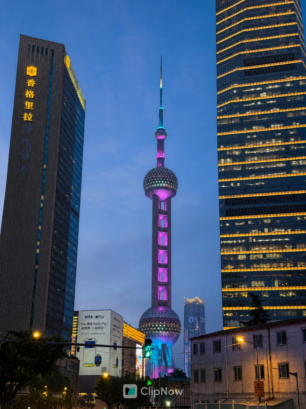 上海陆家嘴东方明珠塔夜景与摩天大楼城市风光