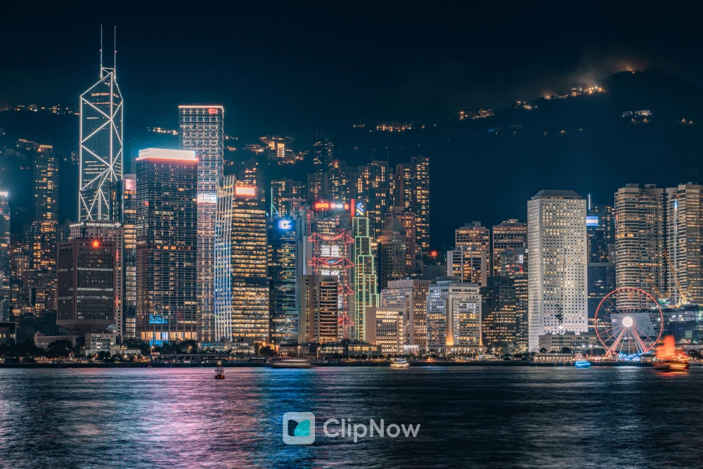 维多利亚港夜景天际线城市风光摄影