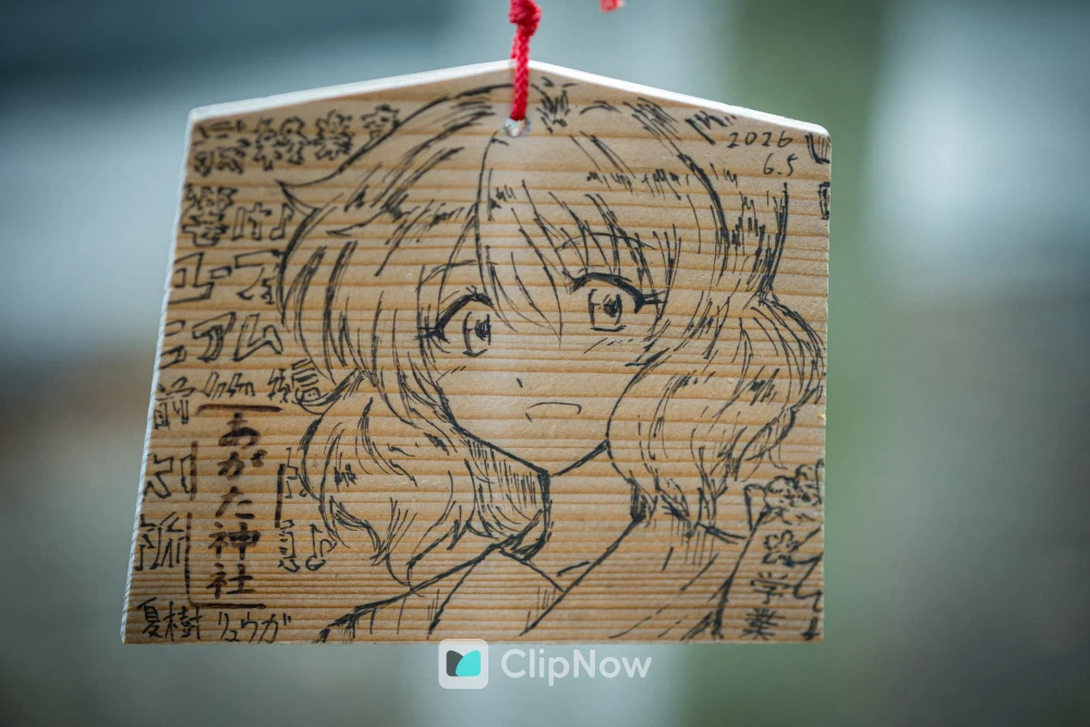 手绘动漫少女头像绘马特写摄影