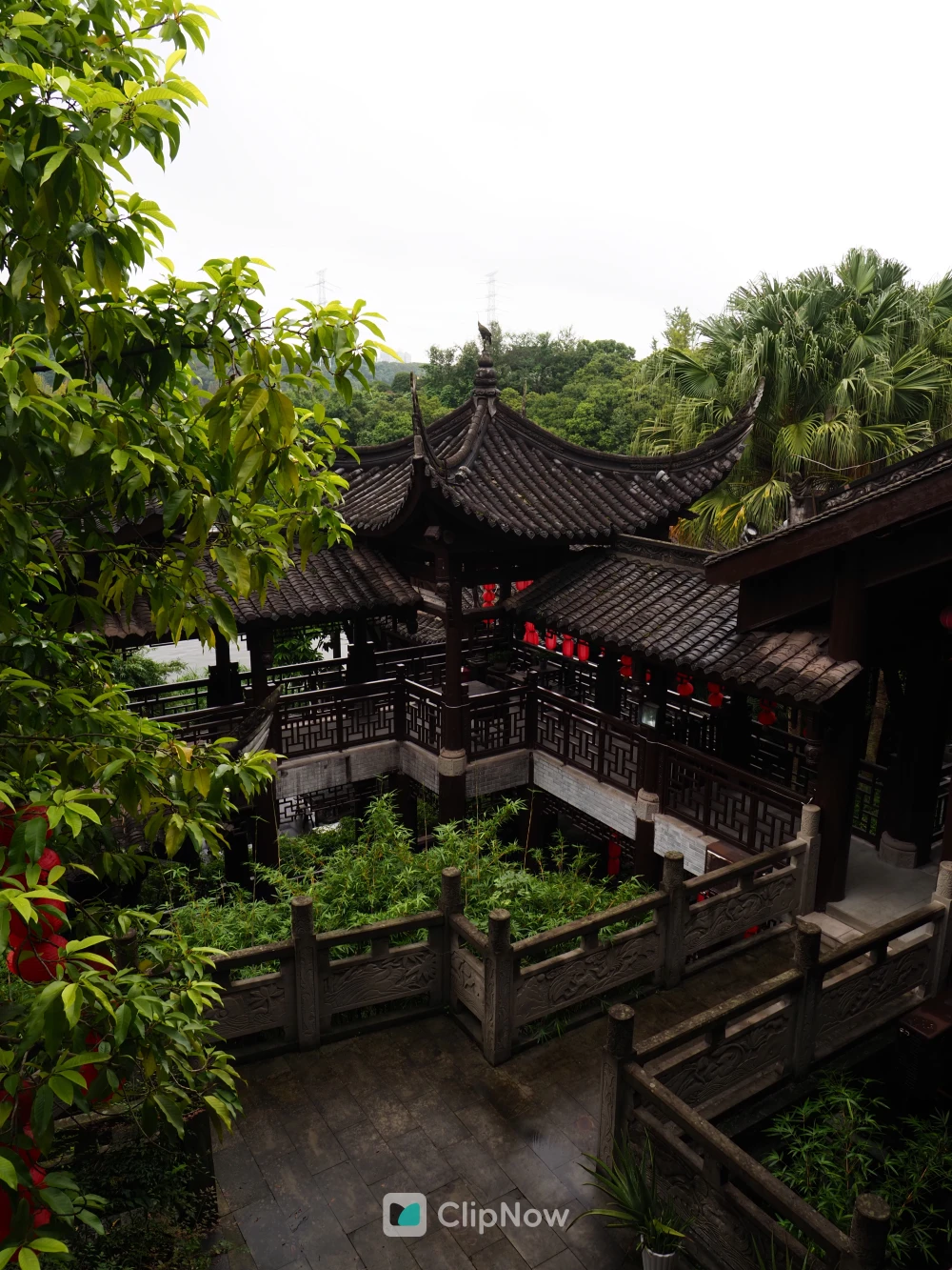 中式古典庭院建筑俯瞰摄影
